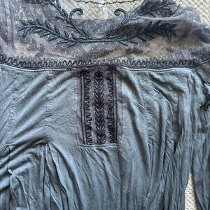 Free People Grey & Black Lace Women's Long Sleeve Top Size S
